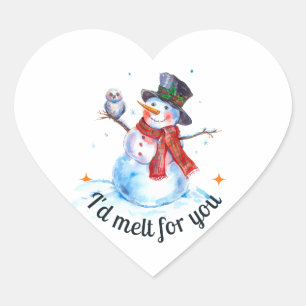 Moderne Waterverf Grappige Schattigee Kerstmissnee Hart Sticker