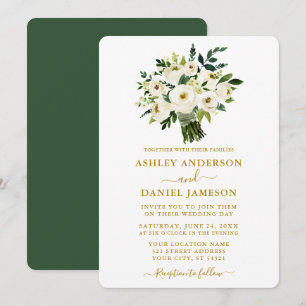Moderne Waterverf Green Floral Wedding Gold Kaart