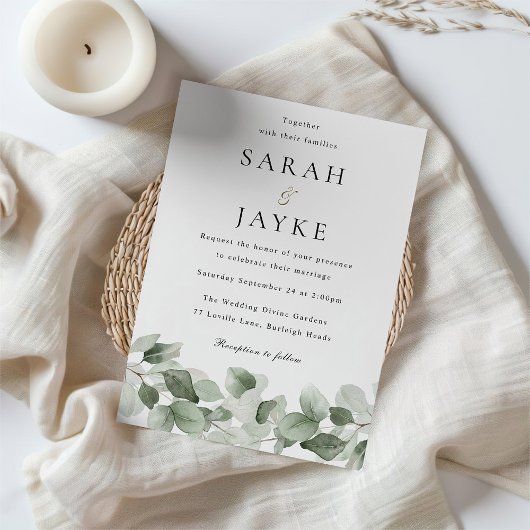 Moderne Waterverf Green Leaf Elegant Wedding Kaart