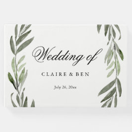 Moderne Waterverf Green Leaf Wedding Guestbook Gastenboek