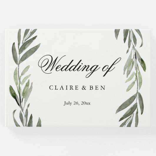 Moderne Waterverf Green Leaf Wedding Guestbook Gastenboek (Voorkant)