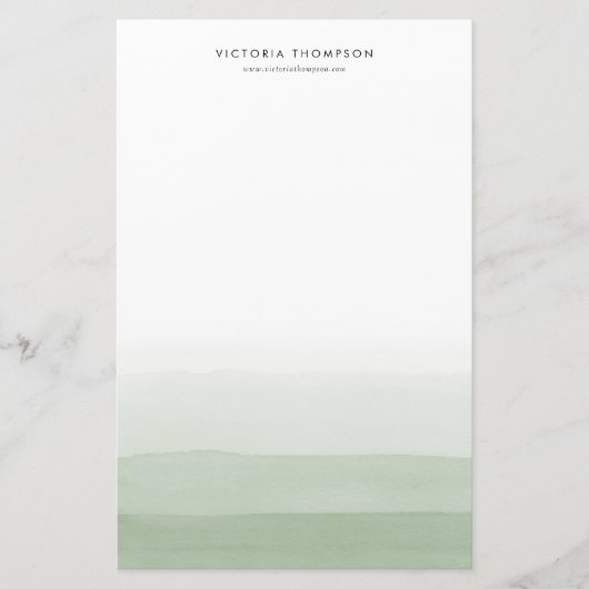 Moderne Waterverf Green Ombre gepersonaliseerd Briefpapier (Voorkant)