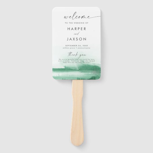 Moderne Waterverf | Green Wedding Programme Hand F Handwaaier (Voorkant)