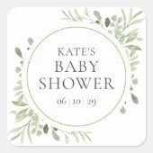 Moderne Waterverf Greenery Baby shower Vierkante Sticker (Voorkant)