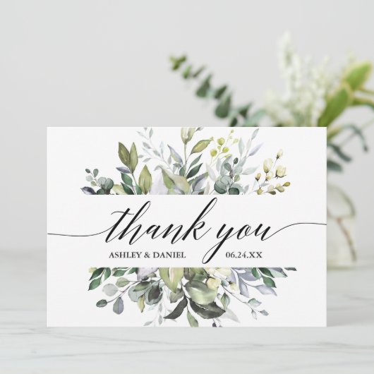 Moderne Waterverf Greenery Calligraphy Wedding Bedankkaart (Staand voorkant)