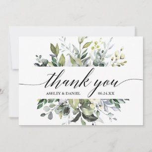 Moderne Waterverf Greenery Calligraphy Wedding Bedankkaart