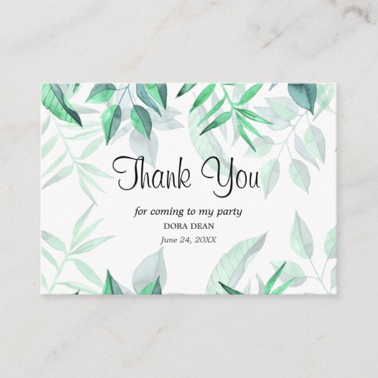 Moderne Waterverf Greenery Dank u Bridal Kaart Visitekaartje (Voorkant)