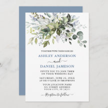 Moderne Waterverf Greenery Dusty Blue Wedding