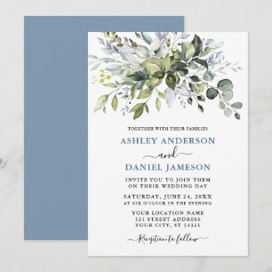 Moderne Waterverf Greenery Dusty Blue Wedding Kaart