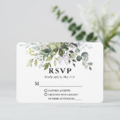 Moderne Waterverf Greenery Dusty Blue Wedding RSVP Kaartje (Staand voorkant)