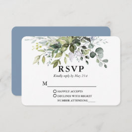 Moderne Waterverf Greenery Dusty Blue Wedding RSVP Kaartje