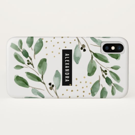 Moderne Waterverf Greenery en Gold Case-Mate iPhone Case (Achterkant (horizontaal))