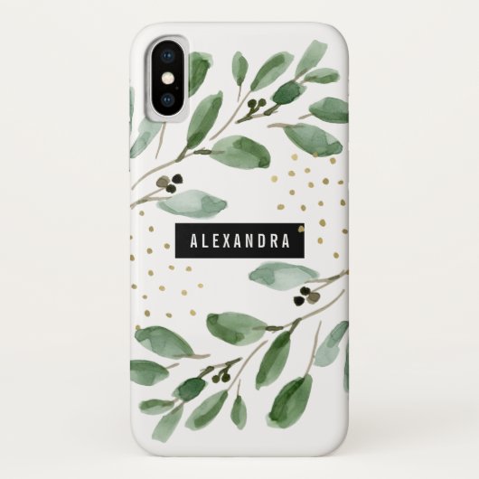 Moderne Waterverf Greenery en Gold Case-Mate iPhone Case (Achterkant)