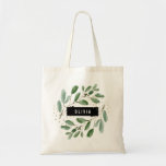 Moderne Waterverf Greenery en Gold | Gepersonalise Tote Bag<br><div class="desc">Deze trendy en stijlvolle canvas tas is voorzien van botanische waterverf groene bladeren,  met faux goudaccenten. Er is een modern zwart lijst in het midden van het ontwerp,  met jouw naam of monogram in wit. Een modieuze en elegante look die ook perfect is voor je trouwbruidfeest of bruidsmeisje.</div>