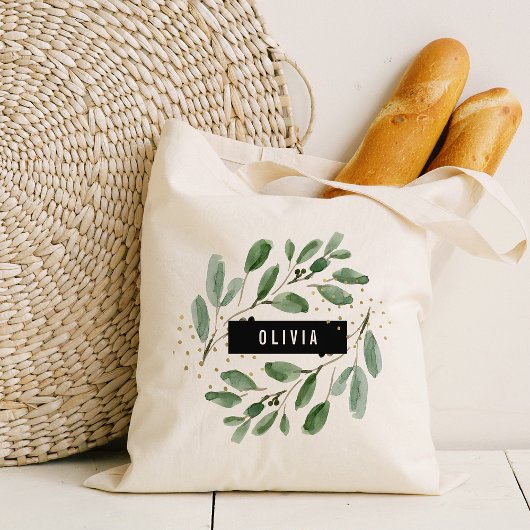 Moderne Waterverf Greenery en Gold | Gepersonalise Tote Bag