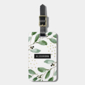 Moderne Waterverf Greenery en Gold | Monogram Bagagelabel (Voorkant verticaal)