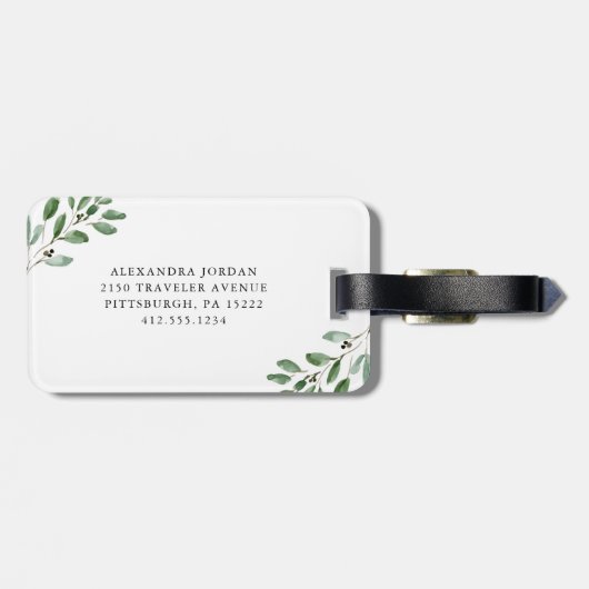 Moderne Waterverf Greenery en Gold | Monogram Bagagelabel (Achterkant horizontaal)