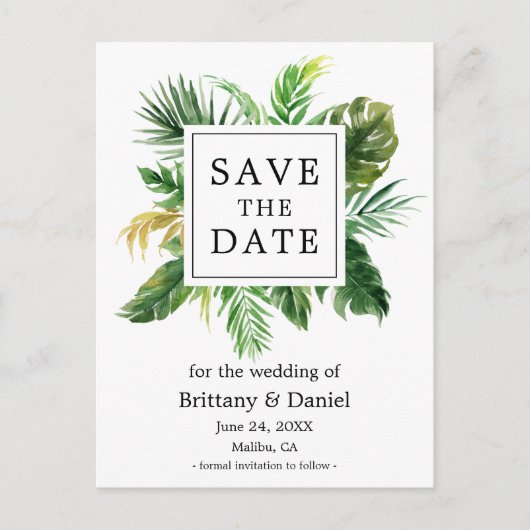 Moderne Waterverf Greenery Floral Bewaar de datum Aankondigingskaart (Voorkant)