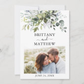 Moderne Waterverf Greenery Foto Dusty Blue Save The Date (Voorkant)