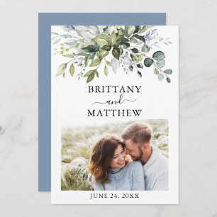 Moderne Waterverf Greenery Foto Dusty Blue Save The Date