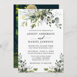 Moderne Waterverf Greenery Foto terug Wedding Kaart