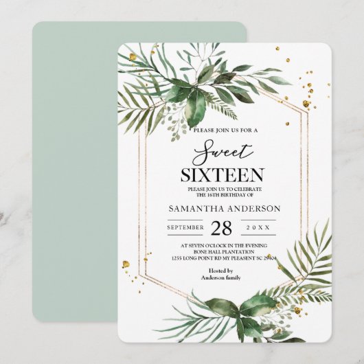 Moderne Waterverf Greenery Gold Lijst Kaart (Voorkant / Achterkant)