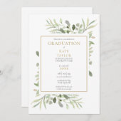 Moderne Waterverf Greenery Graduation Party Kaart (Voorkant / Achterkant)