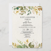 Moderne Waterverf Greenery Leaf & Gold Drups Kaart (Voorkant)