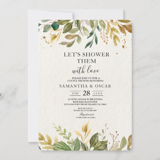 Moderne Waterverf Greenery Leaf & Gold Drups Kaart (Voorkant)