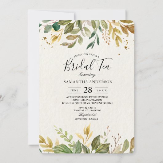 Moderne Waterverf Greenery Leaf & Gold Drups Kaart (Voorkant)