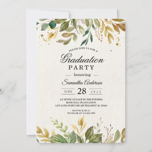 Moderne Waterverf Greenery Leaf & Gold Drups Kaart (Voorkant)