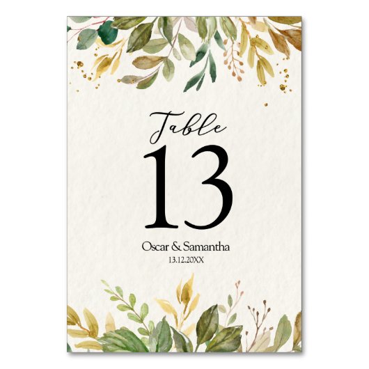 Moderne Waterverf Greenery Leaf & Gold Drups Kaart (Voorkant)