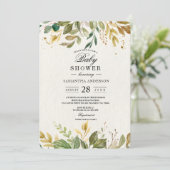 Moderne Waterverf Greenery Leaf & Gold Drups Kaart (Staand voorkant)