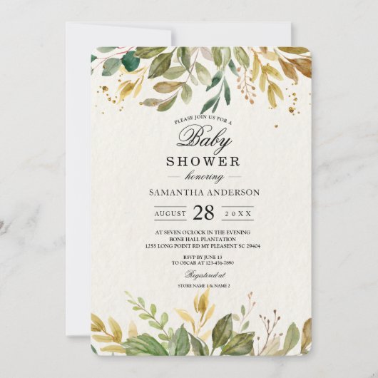 Moderne Waterverf Greenery Leaf & Gold Drups Kaart (Voorkant)