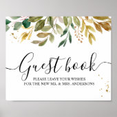 Moderne Waterverf Greenery Leaf & Gold Drups Poster (Voorkant)