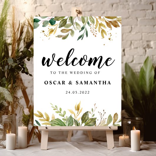 Moderne Waterverf Greenery Leaf & Gold Drups Poster