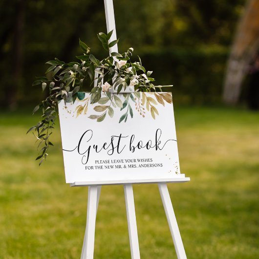 Moderne Waterverf Greenery Leaf & Gold Drups Poster