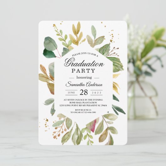 Moderne Waterverf Greenery Leaf Lijst Kaart (Staand voorkant)