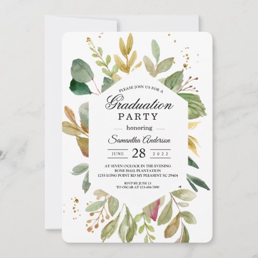 Moderne Waterverf Greenery Leaf Lijst Kaart (Voorkant)