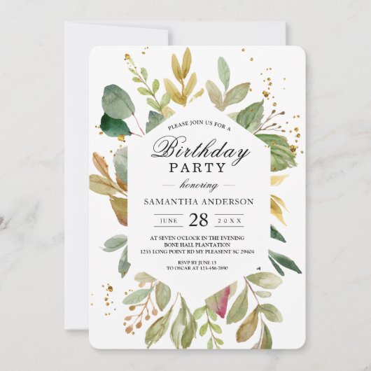 Moderne Waterverf Greenery Leaf Lijst Kaart (Voorkant)