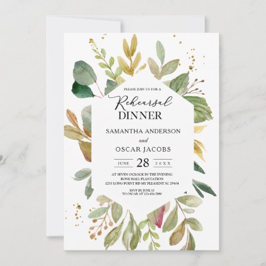 Moderne Waterverf Greenery Leaf Lijst Kaart (Voorkant)