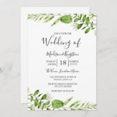Moderne Waterverf Greenery Leaf Wedding Invite Kaart (Voorkant / Achterkant)