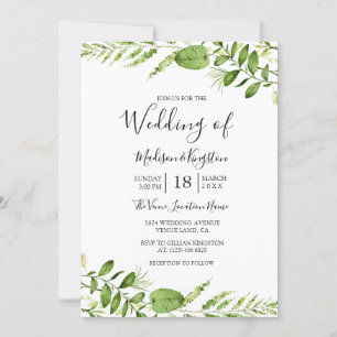 Moderne Waterverf Greenery Leaf Wedding Invite Kaart