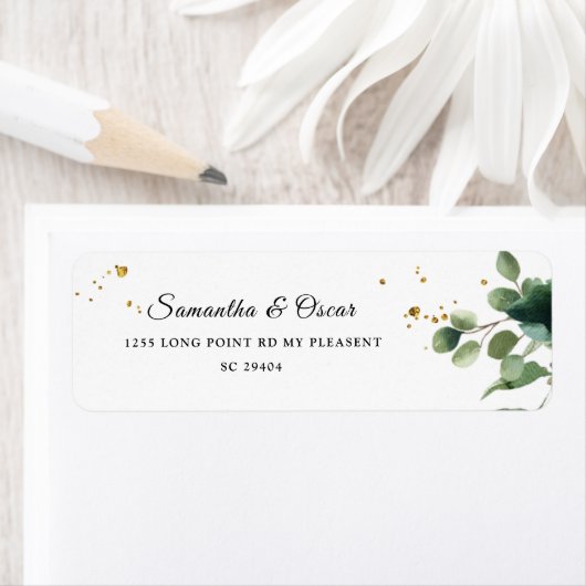 Moderne Waterverf Greenery Lijst & Gold Stippen Etiket (Insitu)