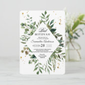 Moderne Waterverf Greenery Lijst & Gold Stippen Kaart (Staand voorkant)