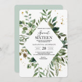 Moderne Waterverf Greenery Lijst & Gold Stippen Kaart (Voorkant / Achterkant)