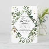 Moderne Waterverf Greenery Lijst & Gold Stippen Kaart (Staand voorkant)