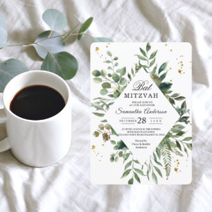 Moderne Waterverf Greenery Lijst & Gold Stippen Kaart