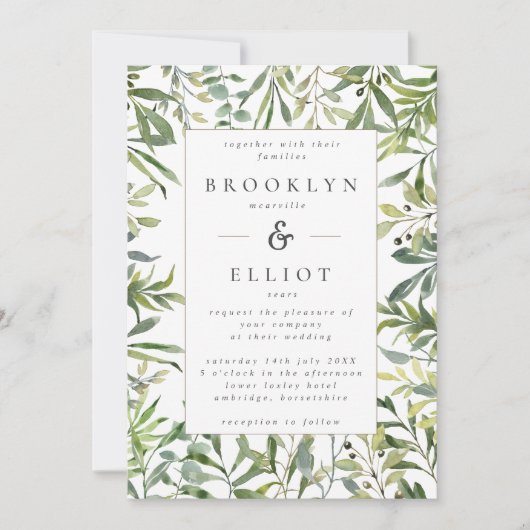 Moderne Waterverf Greenery Lijst Wedding Kaart (Voorkant)