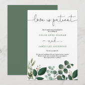 Moderne Waterverf Greenery Love is Patient Wedding Kaart (Voorkant / Achterkant)